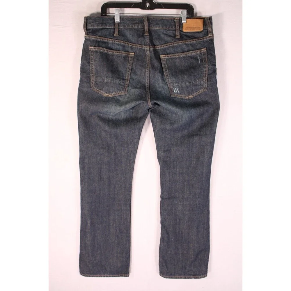 Old Navy Premium Denim Jeans Mens 36x34 Low Rise Bootcut Distressed Dark Wash